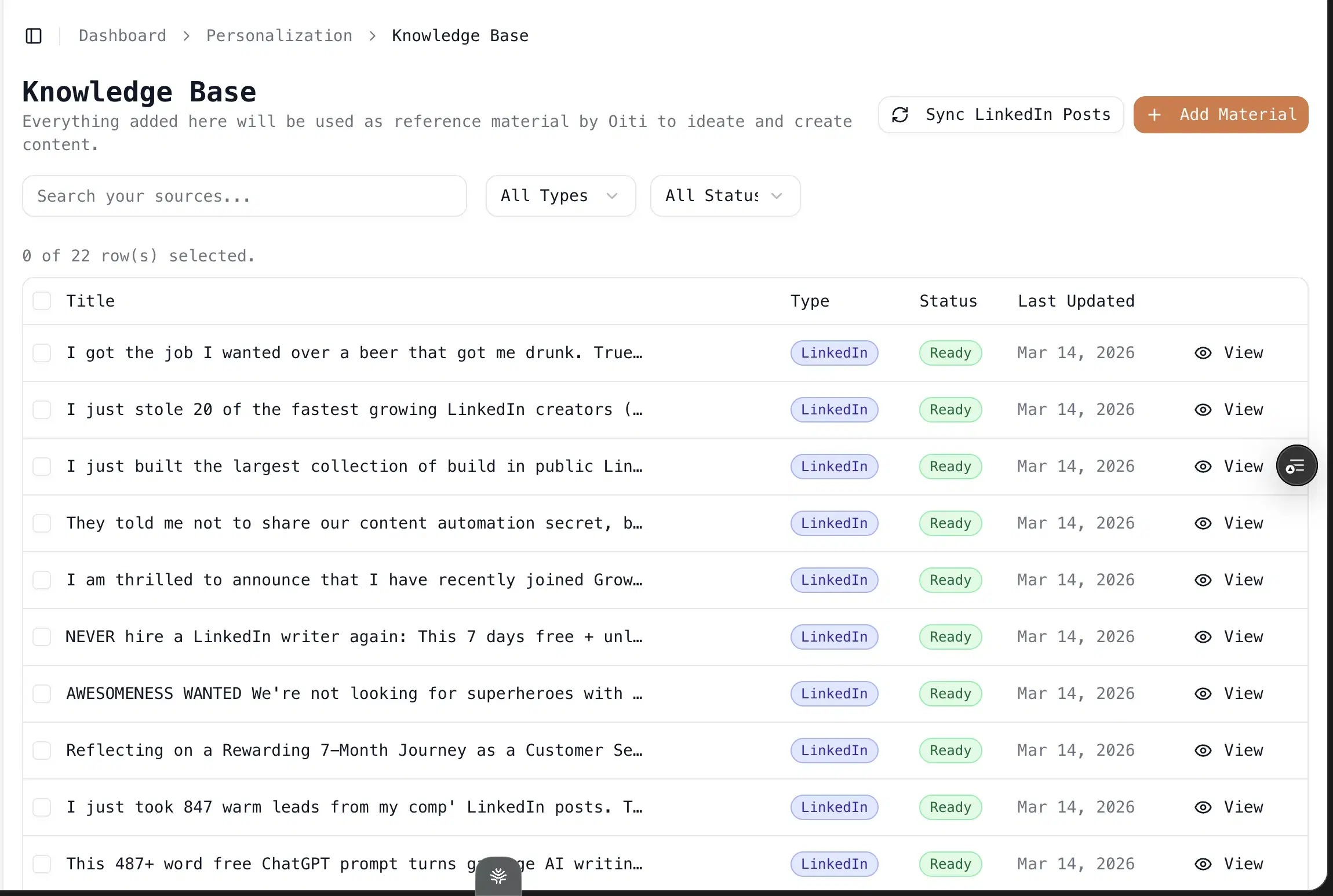 Oiti Knowledge Base with uploaded sources the AI can cite